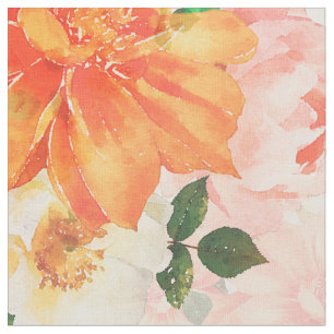 Pink and Orange Floral Art Design Fabric