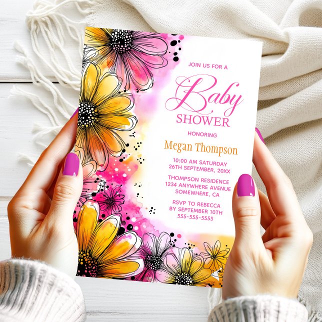 Pink and Orange Floral Baby Shower Invitation (Creator Uploaded)