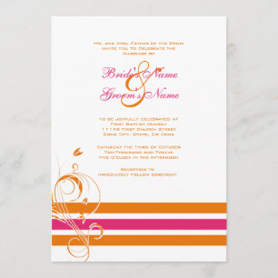 Pink and Orange Floral Bars Wedding Invitation