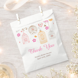 Pink and Orange Floral Bird Cages Bridal Shower Favour Bag