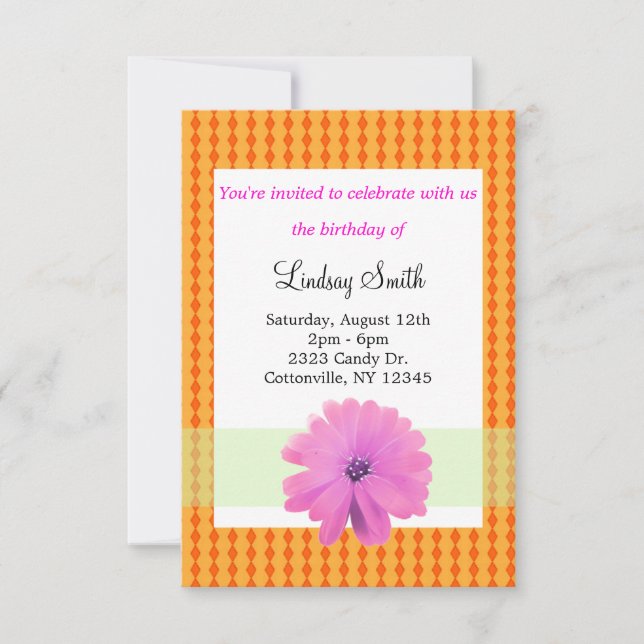 Pink and Orange Floral Birthday Invitation (Front)