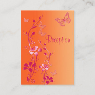 Pink and Orange Floral Butterflies Reception Card