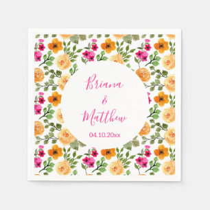 Pink and Orange Floral Elegant Script Napkin