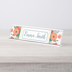 Pink and Orange Floral Graduation Party Welcome Desk Name Plate