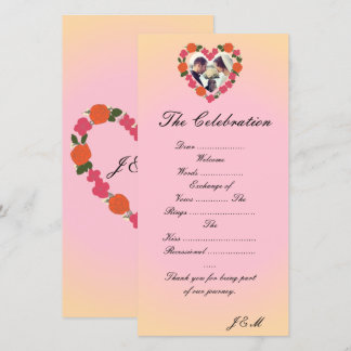 Pink and Orange Floral Heart Wedding Program
