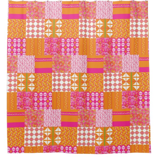 Pink and orange floral patchwork Shower Curtain  (Front)