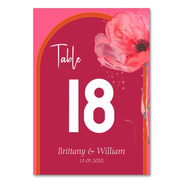 Pink and Orange Floral Summer Wedding  Table Number (Front)