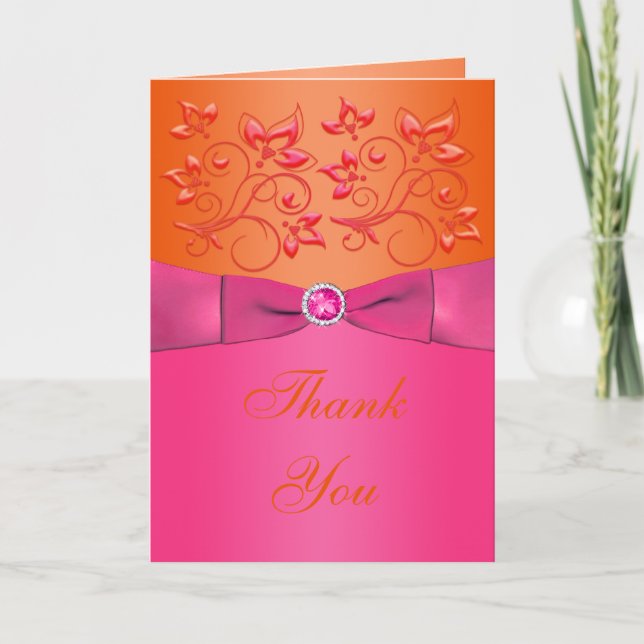 Pink and Orange Floral Thank You Card (Front)