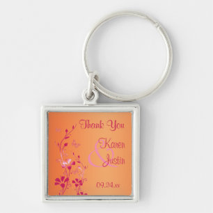 Pink and Orange Floral Thank You Keychain