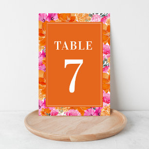 Pink and Orange Floral Watercolor Table 7 Wedding Number