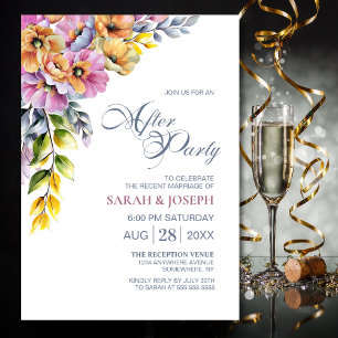 Pink and Orange Floral Wedding After Party Invitation