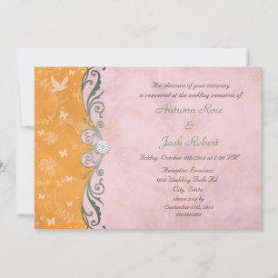 Pink and Orange Floral Wedding Reception Invitation