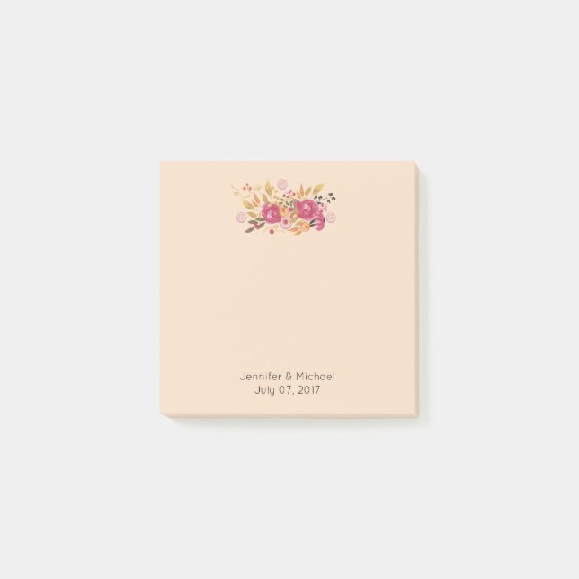 Pink and Orange Flower Bouquet on Peach Background Post-it Notes (Front)