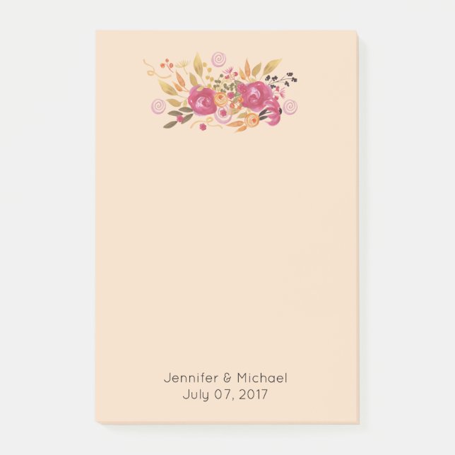 Pink and Orange Flower Bouquet on Peach Background Post-it Notes (Front)