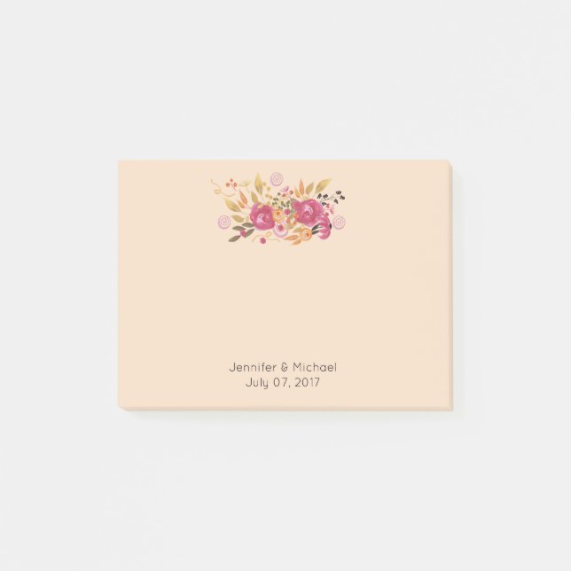 Pink and Orange Flower Bouquet on Peach Background Post-it Notes (Front)