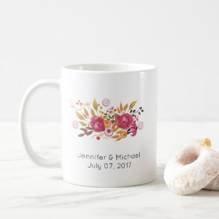 Pink and Orange Flower Bouquet Wedding Coffee Mug