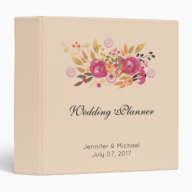 Pink and Orange Flower Bouquet Wedding Planner Binder (Front/Spine)
