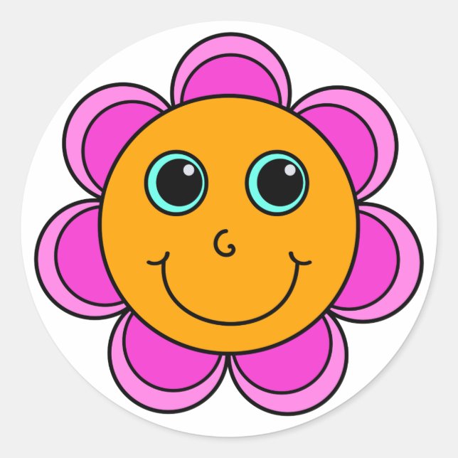 Pink and Orange Flower Face Classic Round Sticker (Front)