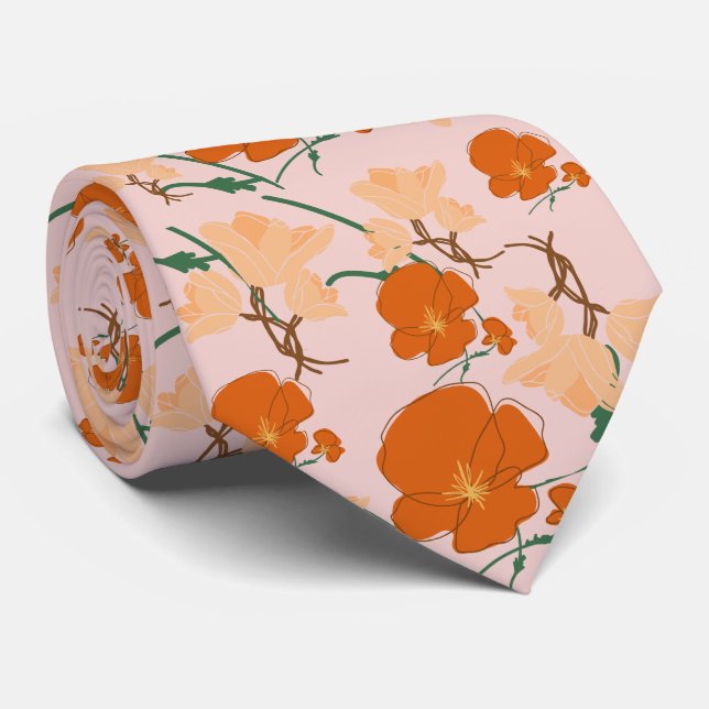 pink and orange flowers tie (Rolled)