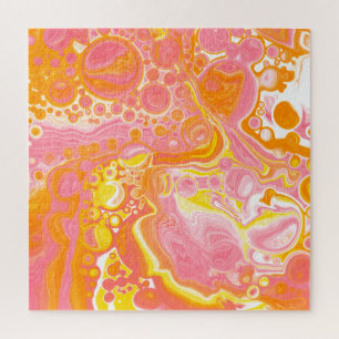 Pink and Orange Fluid Art Jigsaw Puzzle