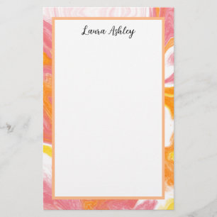 Pink and Orange Fluid Art Personalized Stationery