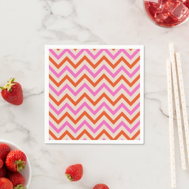 Pink and Orange Geometric Chevron  Napkin (Insitu)