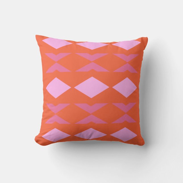 Pink and Orange Geometric Modern Quilt Design Throw Pillow (Front)