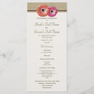 Pink and Orange Gerbera Daisy Wedding Program
