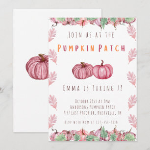 Pink And Orange Girls Pumpkin Patch Birthday  Invitation
