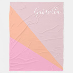 Pink and Orange Girly Geometric Personalized Fleece Blanket