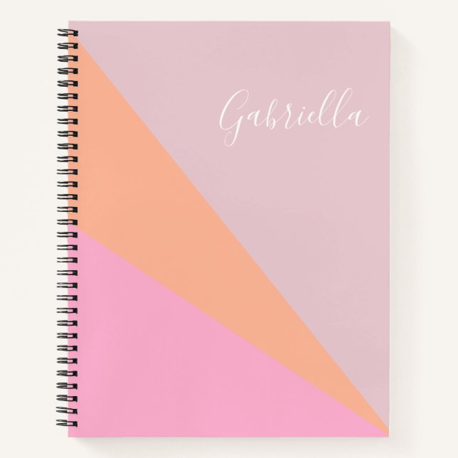 Pink and Orange Girly Geometric Personalized  Notebook (Front)