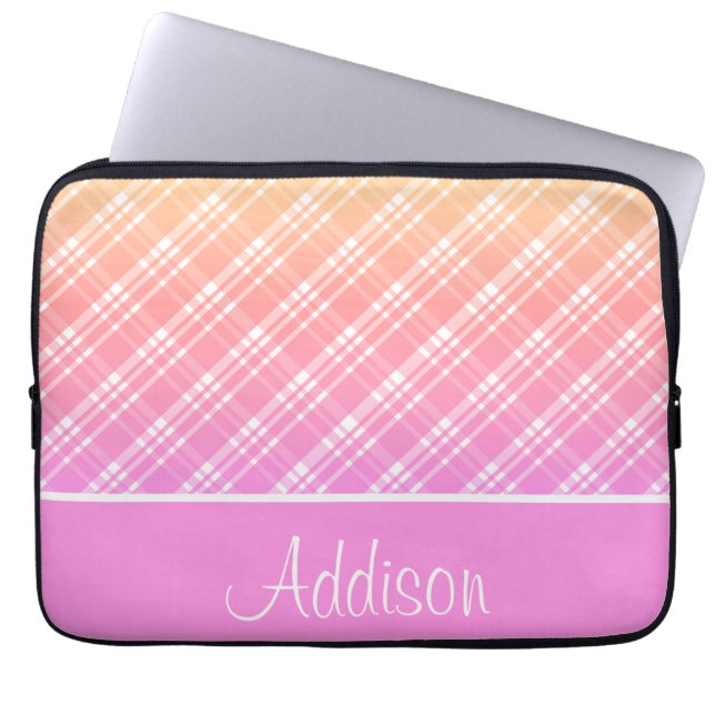 Pink and Orange Gradient Plaid Laptop Sleeve (Front)