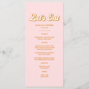 Pink and Orange Groovy Disco Wedding Menu
