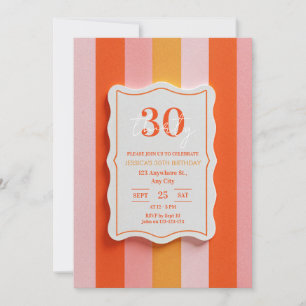 Pink and Orange Gummy Striped Frame Birthday Invitation