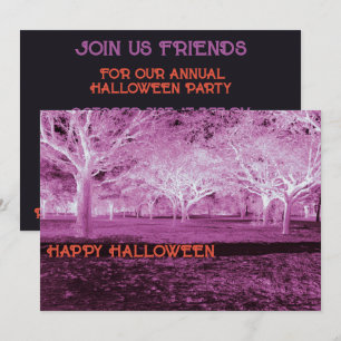Pink and Orange Halloween Party Scary Woods Invitation