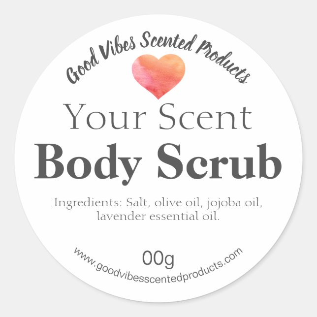 Pink And Orange Heart Watercolor Body Scrub Labels (Front)