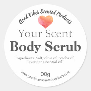 Pink And Orange Heart Watercolor Body Scrub Labels