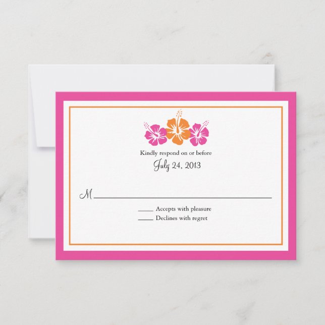 Pink and Orange Hibiscus Flowers Wedding RSVP (Front)