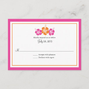 Pink and Orange Hibiscus Flowers Wedding RSVP Card