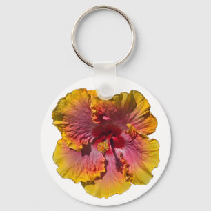 Pink and Orange Hibiscus Keychain