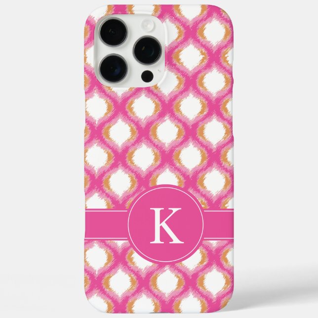 Pink and Orange Ikat Ogee Pattern Monogram Case-Mate iPhone Case (Back)