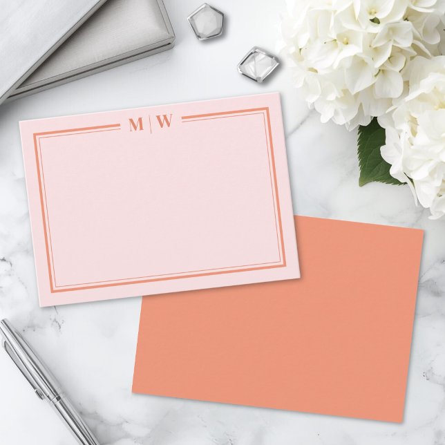 Pink And Orange Initial Monogram Card (Pink And Orange Initial Monogram Note Card)
