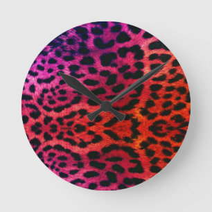 pink and orange large leopard print round clock