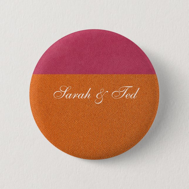 Pink and Orange Leather Look 2 Inch Round Button (Front)