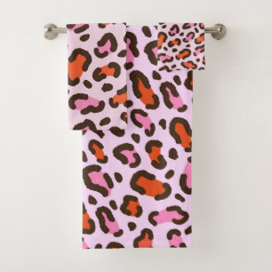 Pink and Orange Leopard Animal Print  Bath Towel Set