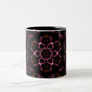 Pink and Orange Mandala on Black Background Two-Tone Coffee Mug