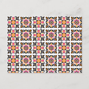 Pink and Orange Mexican Folk Tile Postcard