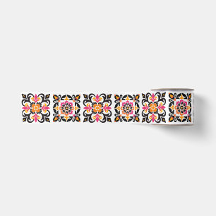 Pink and Orange Mexican Folk Tile Satin Ribbon