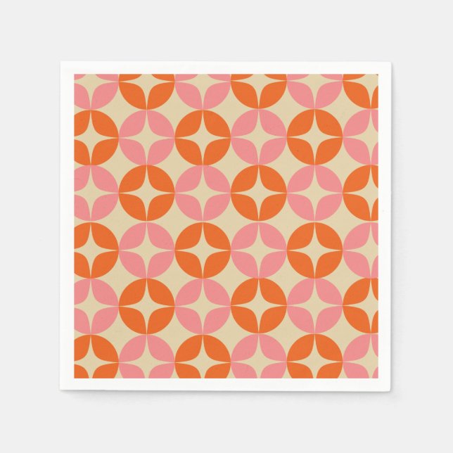 Pink and Orange Mid Century Mod Geometric Pattern Napkin (Front)
