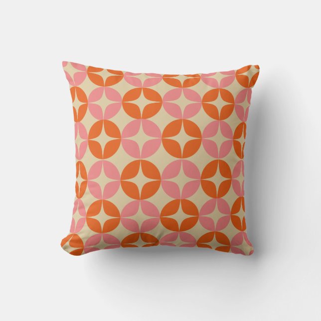 Pink and Orange Mid Century Mod Geometric Pattern Throw Pillow (Front)